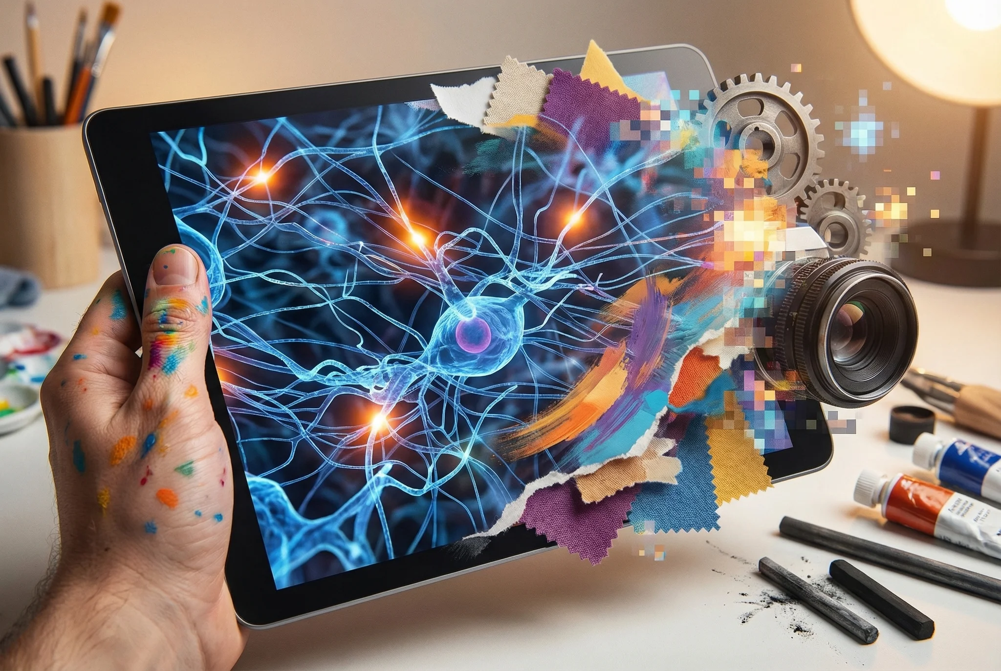 A photorealistic editorial illustration supporting the article "Why Every Artist Should Understand How AI Sees the World