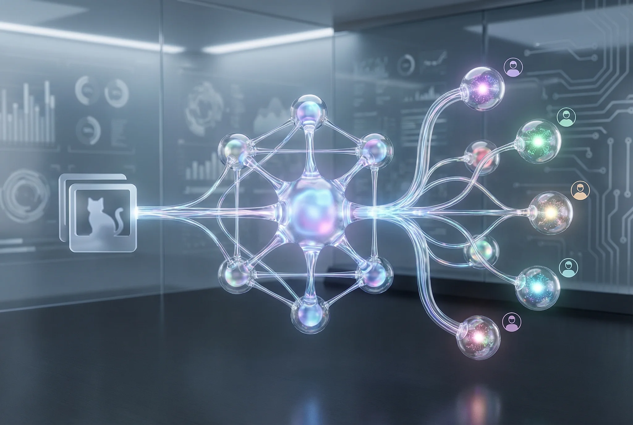 A photorealistic editorial illustration supporting the article "What Happens Inside a Neural Network? A Plain-English Ex