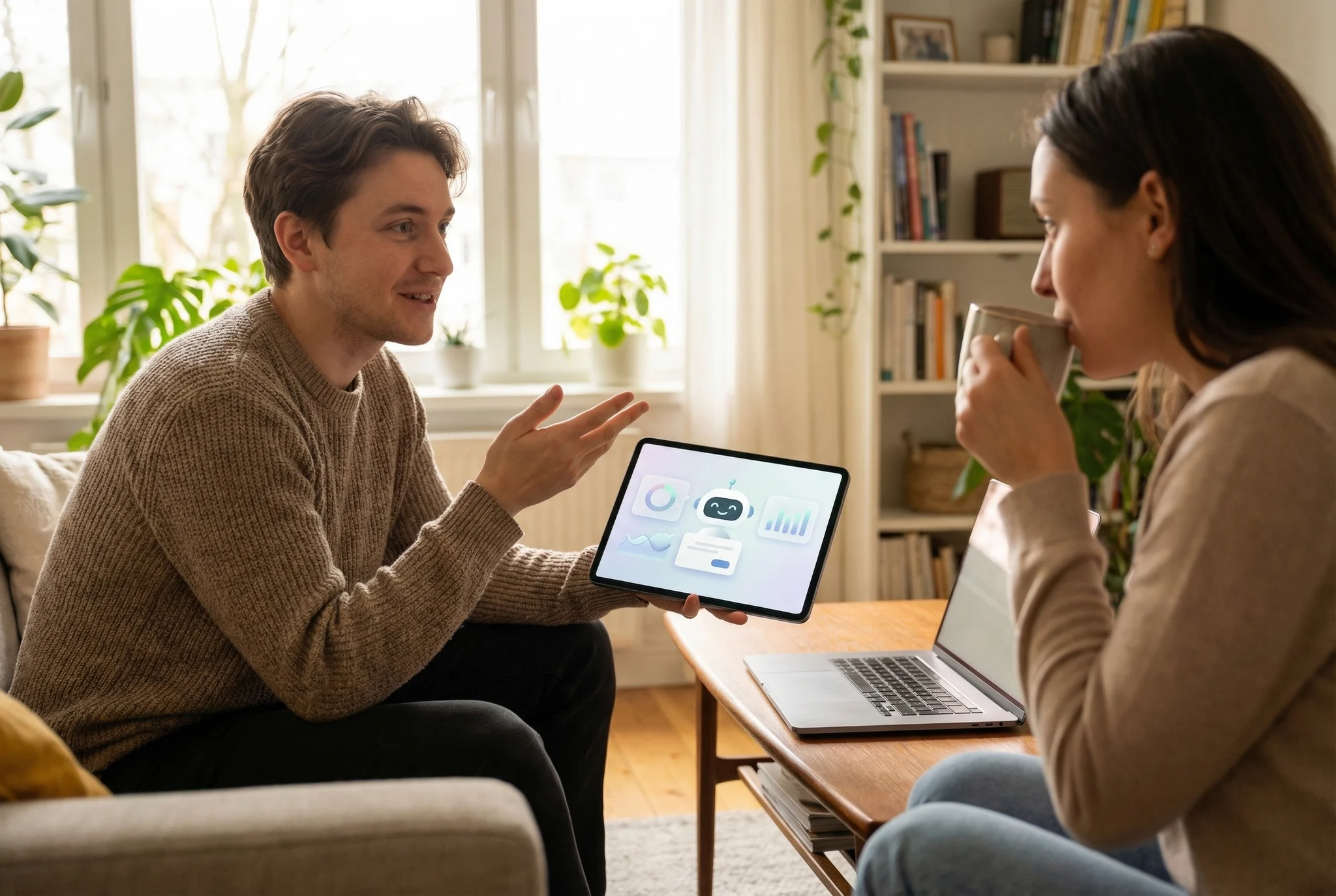 A photorealistic editorial illustration supporting the article "A Non-Technical Person's Guide to Talking About AI Witho