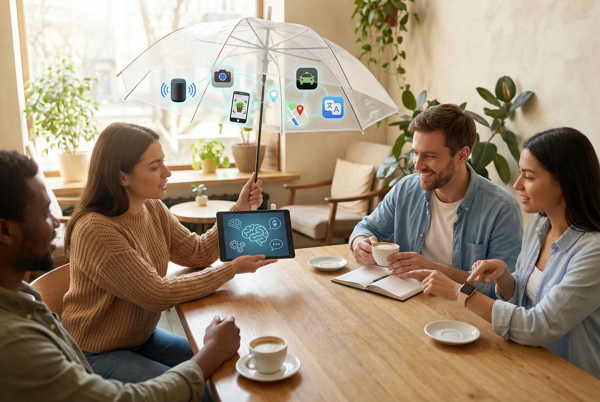 A photorealistic editorial illustration supporting the article "A Non-Technical Person's Guide to Talking About AI Witho